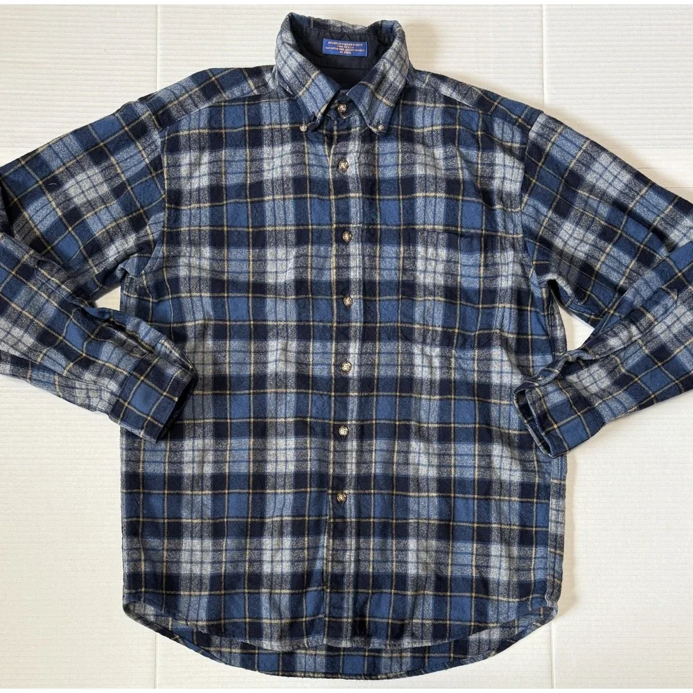PENDLETON - Men's Vintage 100% Pure Virgin Wool Long Sleeve Plaid Shirt -Medium‎